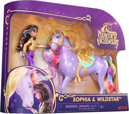 Unicorn Academy, Sophia & Wildstar Set with 2 Riding Accessories and Hair Styling Tool, Dolls and Unicorn Toys for Girls Aged 4 and up