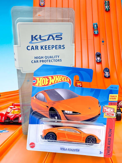 Hot Wheels Tesla Roadster (Orange) 9/10 Then and Now - 2023-249/250 (Short Card) - COMES IN A KLAS CAR KEEPER PROTECTIVE COLLECTORS CASE - HKJ47