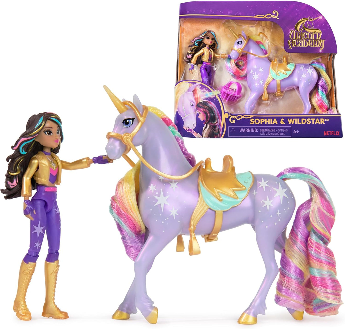 Unicorn Academy, Sophia & Wildstar Set with 2 Riding Accessories and Hair Styling Tool, Dolls and Unicorn Toys for Girls Aged 4 and up