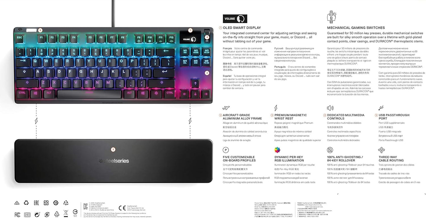 SteelSeries Apex 9 TKL - Mechanical Gaming Keyboard – Optical Switches – 2-Point Actuation – Compact Esports Tenkeyless Form Factor – Hotswappable Switches - English QWERTY Layout