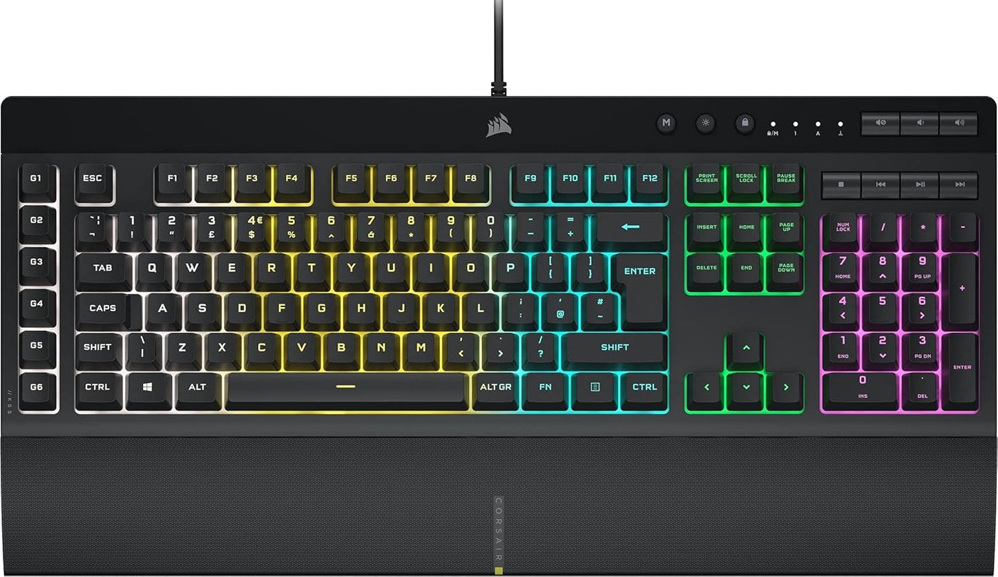 Corsair K55 CORE RGB Membrane Wired Gaming Keyboard – Quiet, Responsive Switches – Spill Resistance – Ten-Zone RGB – Media Keys – iCUE Compatible – QWERTY UK – PC, Mac – Black