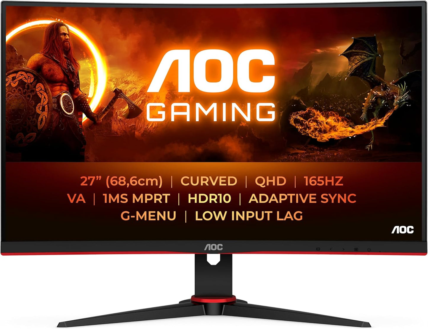 AOC Gaming Monitor CQ27G2SE/BK/01 | 27 Inch | 2560 x 1440 | 165Hz | 250 cd/m | HDMI 2.0 x 2, Display Port 1.2