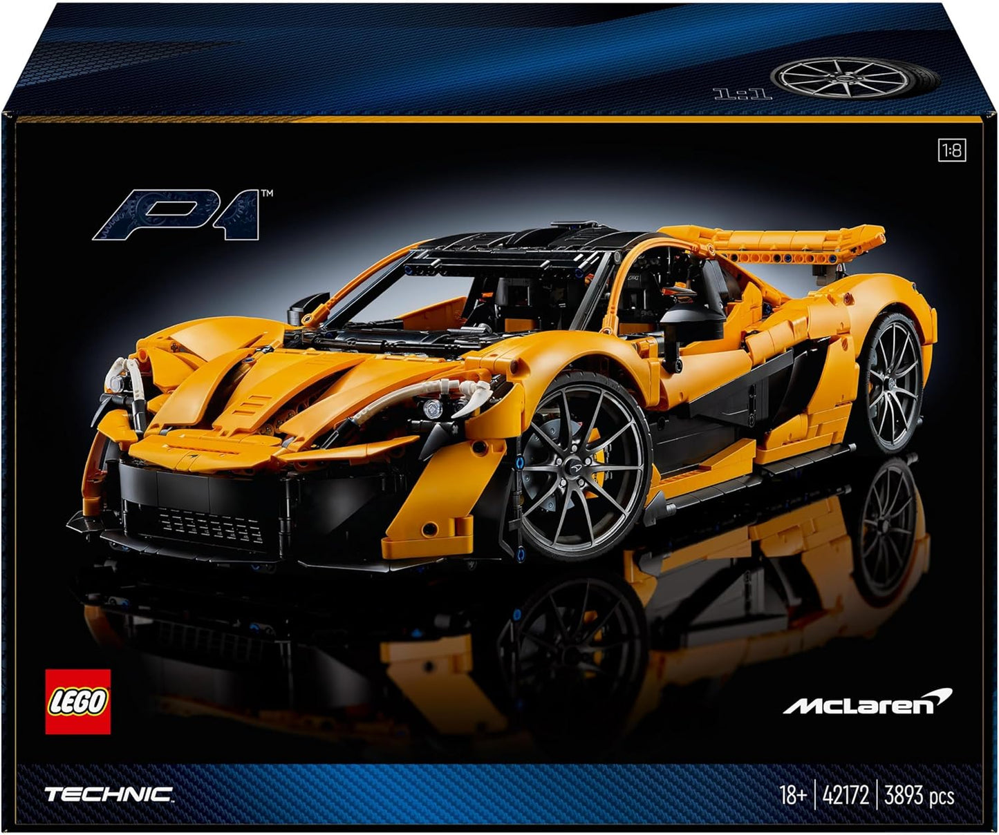 LEGO Technic McLaren P1 Hypercar Building Set, Scale Model Car Kit for Adults to Build, Collectible Vehicle with V8 Piston Engine and 7-Speed Gearbox, Gift for Men, Women, Him or Her 42172