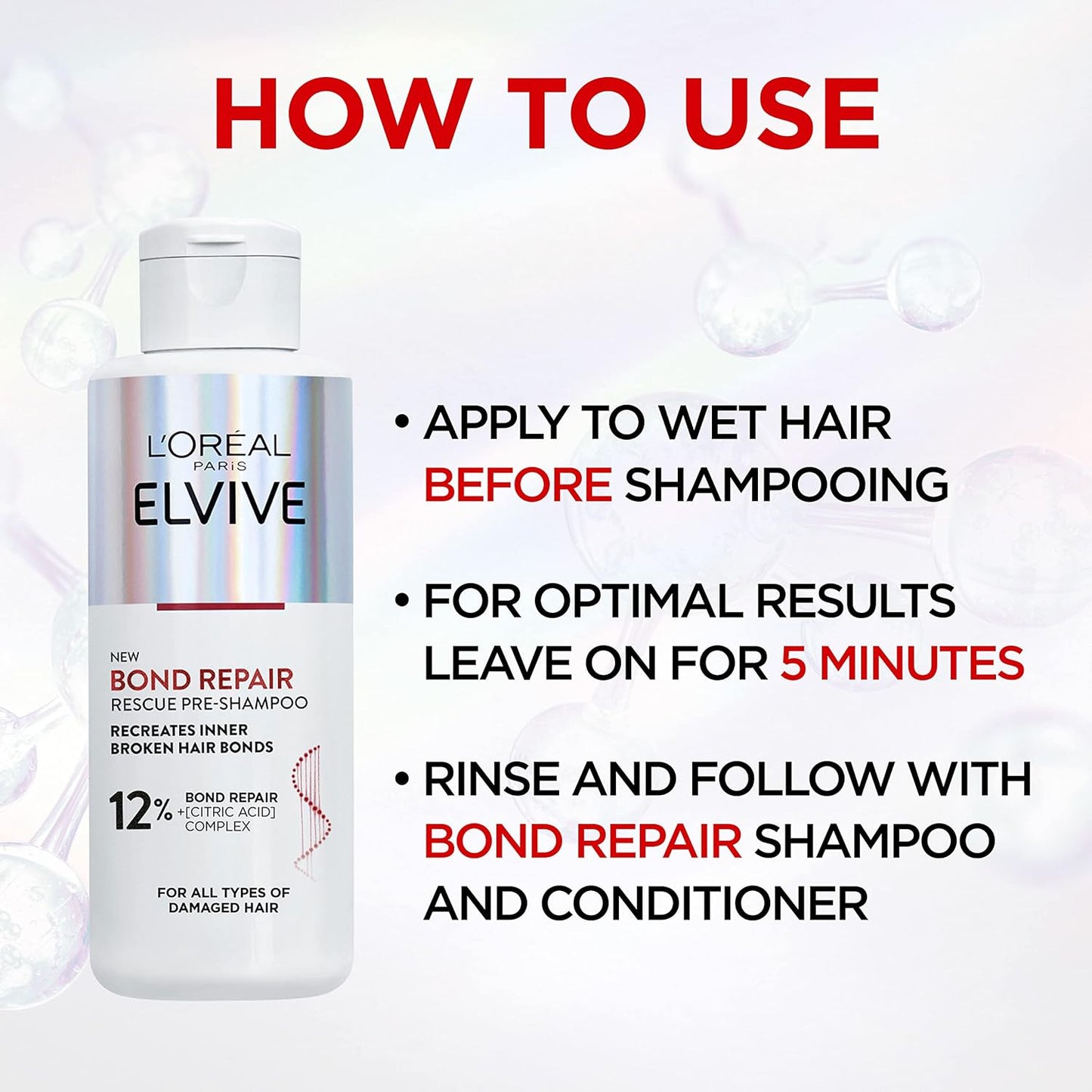 L'Oreal Paris Elvive Bond Repair Conditioner, for Damaged Hair, for Deep Repair, Bonding Hair Care, 150ml