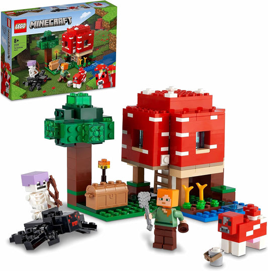 LEGO Minecraft The Mushroom House Set, Building Toy for Kids Age 8 plus, Gift Idea with Alex, Mooshroom & Spider Jockey Figures 21179