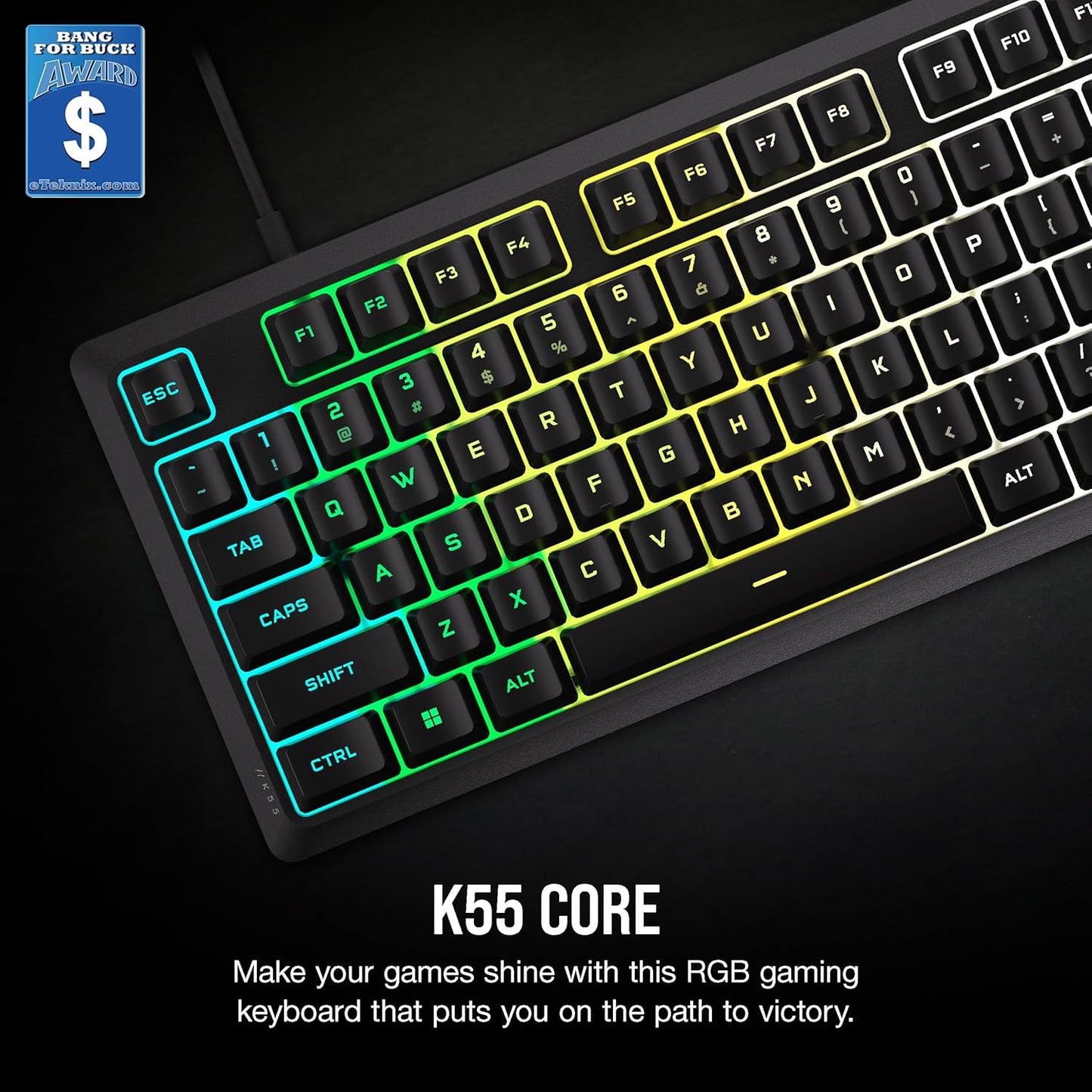 CORSAIR K55 RGB PRO Membrane Wired Gaming Keyboard – IP42 Dust and Spill-Resistant – 6 Macro Keys with Elgato Integration – iCUE Compatible – QWERTY UK – PC, Mac, Xbox – Black