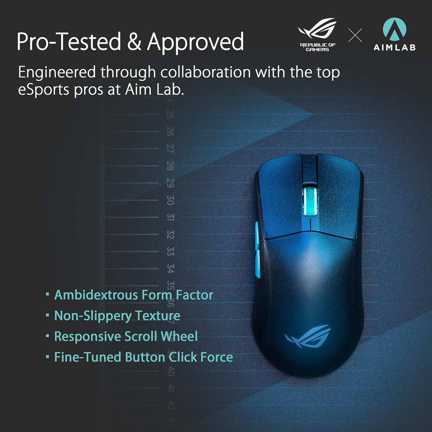 Asus ROG Harpe Ace Aim Lab Edition Wireless Gaming Mouse, 54 g Lightweight, 2.4GHz RF, Bluetooth, 36K DPI Sensor, 5 Buttons, ROG SpeedNova, ROG Omni Receiver, Esports & FPS Gaming, Black