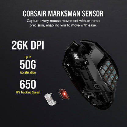 CORSAIR SCIMITAR RGB ELITE Wired MOBA/MMO Gaming Mouse – 18,000 DPI – 17 Programmable Buttons – iCUE Compatible – PC, Mac, PS5, PS4, Xbox – Black