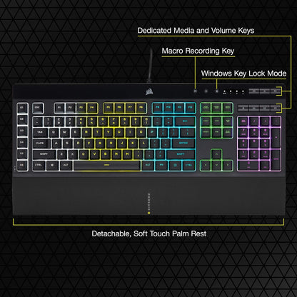 CORSAIR K55 RGB PRO Membrane Wired Gaming Keyboard – IP42 Dust and Spill-Resistant – 6 Macro Keys with Elgato Integration – iCUE Compatible – QWERTY UK – PC, Mac, Xbox – Black