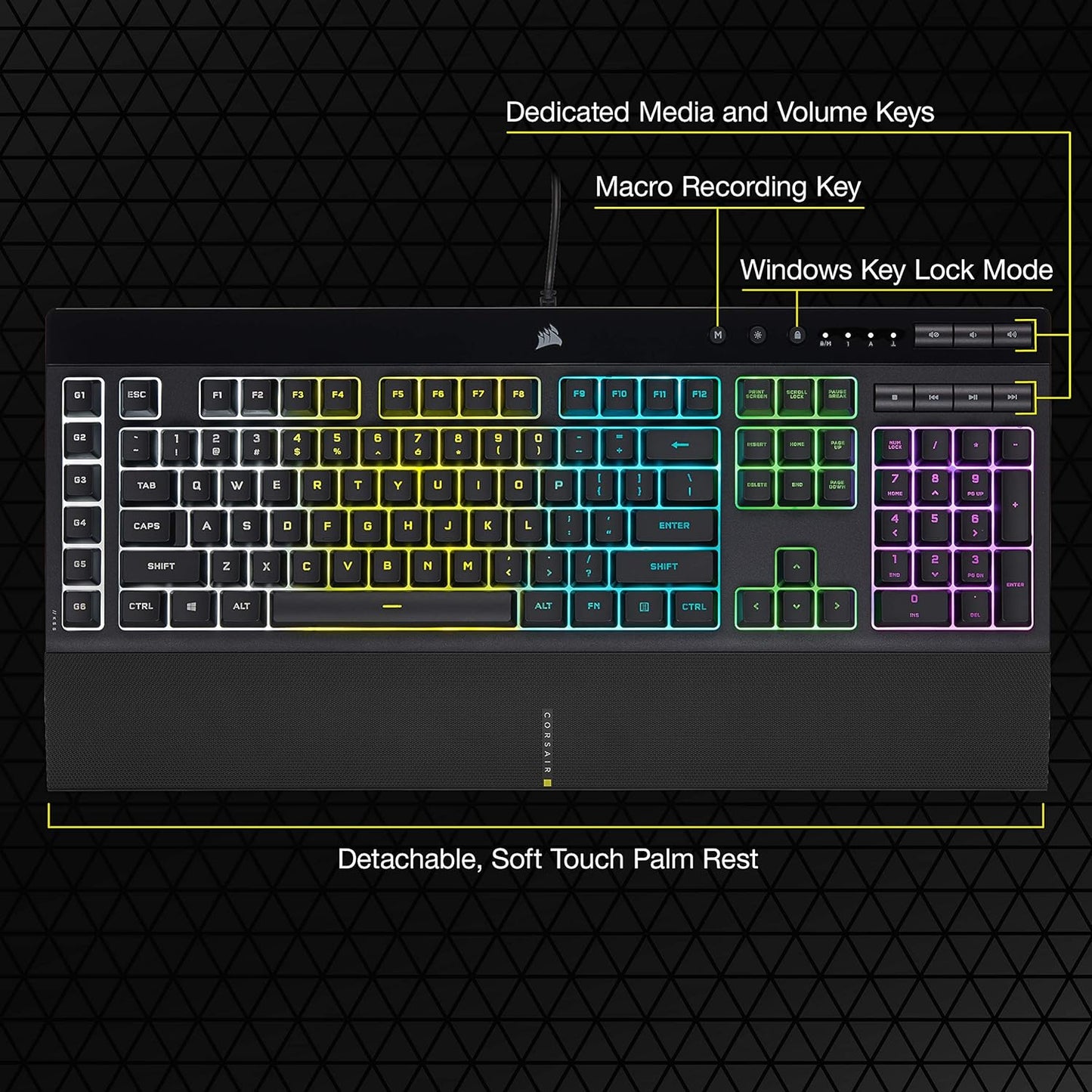 Corsair K55 CORE RGB Membrane Wired Gaming Keyboard – Quiet, Responsive Switches – Spill Resistance – Ten-Zone RGB – Media Keys – iCUE Compatible – QWERTY UK – PC, Mac – Black