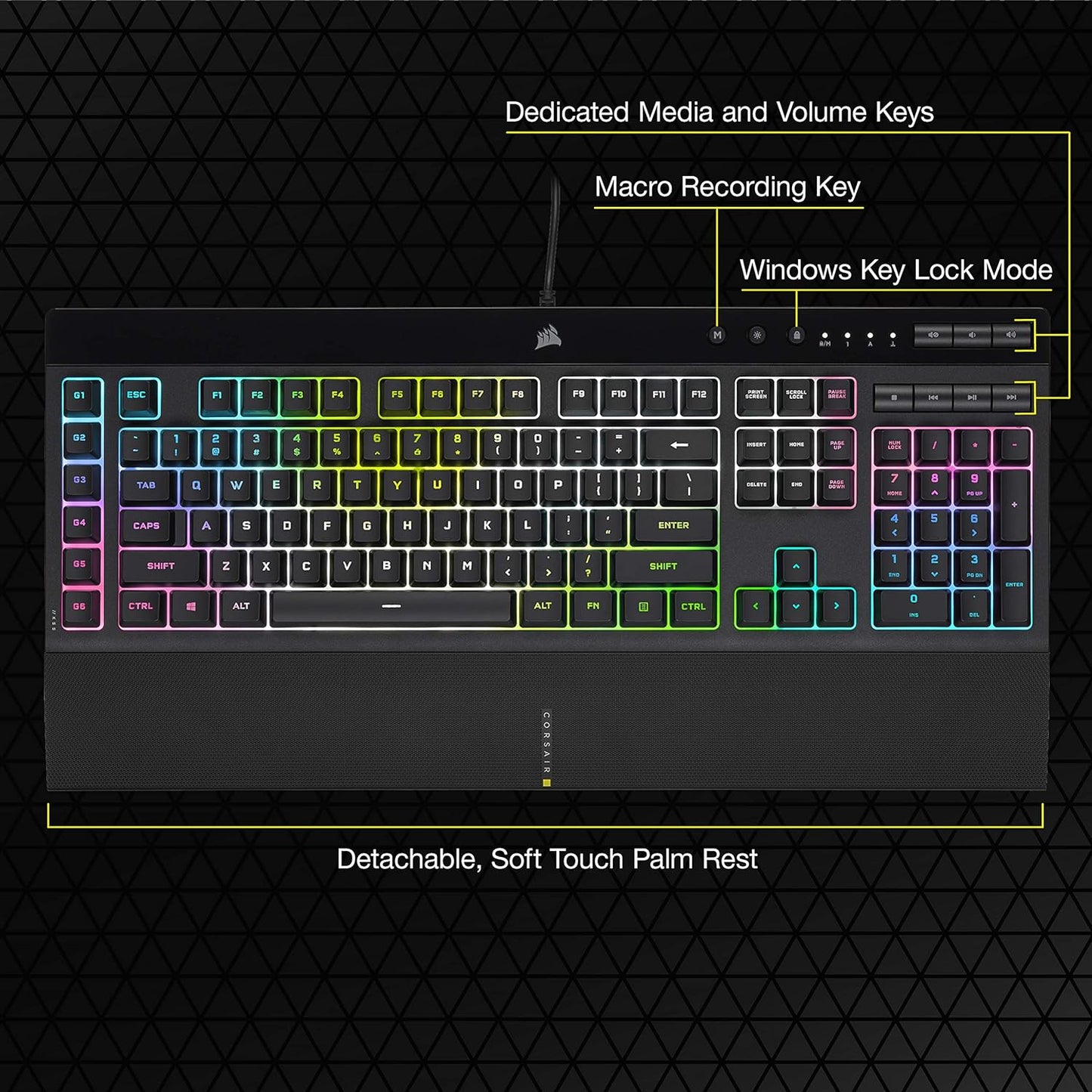 CORSAIR K55 RGB PRO Membrane Wired Gaming Keyboard – IP42 Dust and Spill-Resistant – 6 Macro Keys with Elgato Integration – iCUE Compatible – QWERTY UK – PC, Mac, Xbox – Black