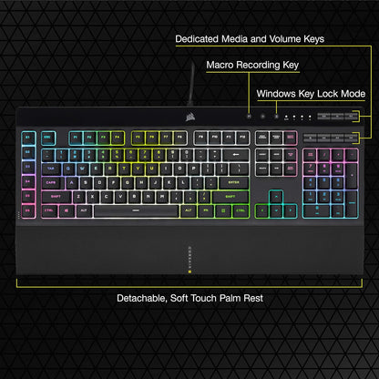 CORSAIR K55 RGB PRO Membrane Wired Gaming Keyboard – IP42 Dust and Spill-Resistant – 6 Macro Keys with Elgato Integration – iCUE Compatible – QWERTY UK – PC, Mac, Xbox – Black