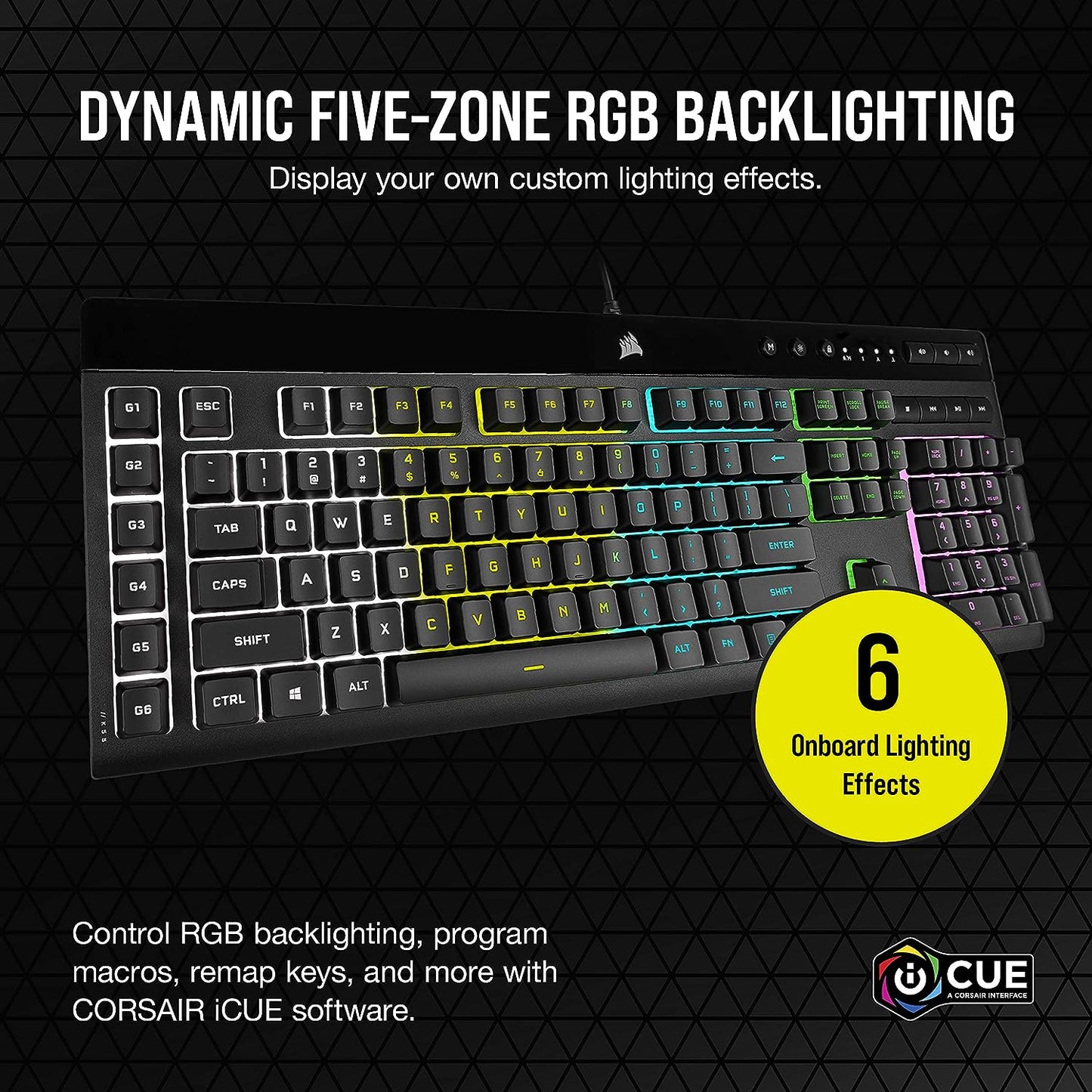 CORSAIR K55 RGB PRO Membrane Wired Gaming Keyboard – IP42 Dust and Spill-Resistant – 6 Macro Keys with Elgato Integration – iCUE Compatible – QWERTY UK – PC, Mac, Xbox – Black