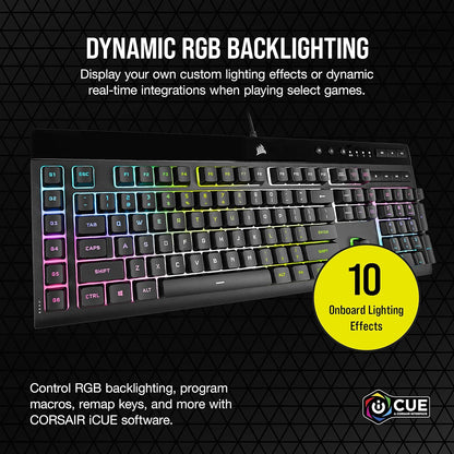 CORSAIR K55 RGB PRO Membrane Wired Gaming Keyboard – IP42 Dust and Spill-Resistant – 6 Macro Keys with Elgato Integration – iCUE Compatible – QWERTY UK – PC, Mac, Xbox – Black