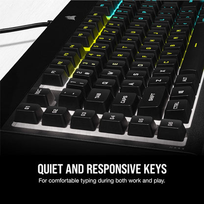 CORSAIR K55 RGB PRO Membrane Wired Gaming Keyboard – IP42 Dust and Spill-Resistant – 6 Macro Keys with Elgato Integration – iCUE Compatible – QWERTY UK – PC, Mac, Xbox – Black